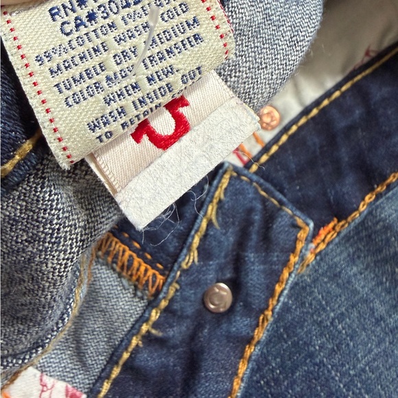 Womens True Religion Jeans size 27 Joey Low Rise Flare Y2K Blue Flap pockets - Picture 6 of 11